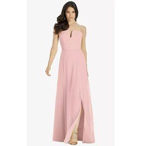STRAPLESS NOTCH CHIFFON MAXI DRESS IN ROSE - PANTONE ROSE QUARTZ
